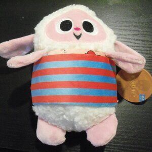 Pink and White Plush Toy with Striped Band